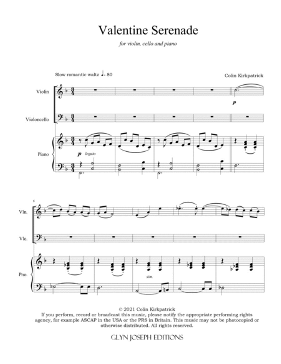 Valentine Serenade (for Violin, Cello and Piano) Piano Trio scores gallery preview page 2