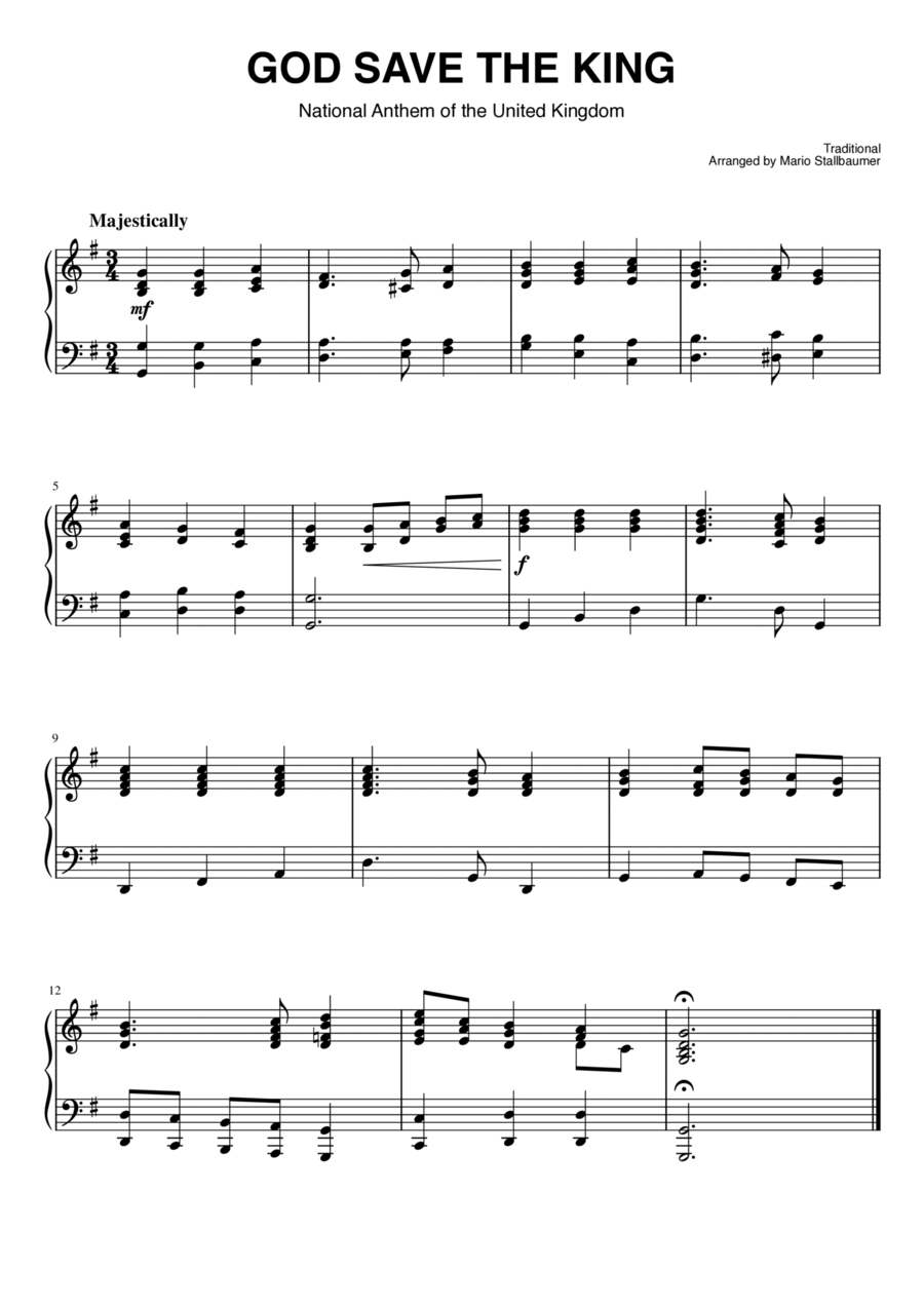 God Save the King (UK National Anthem) Piano Solo scores gallery preview page 1