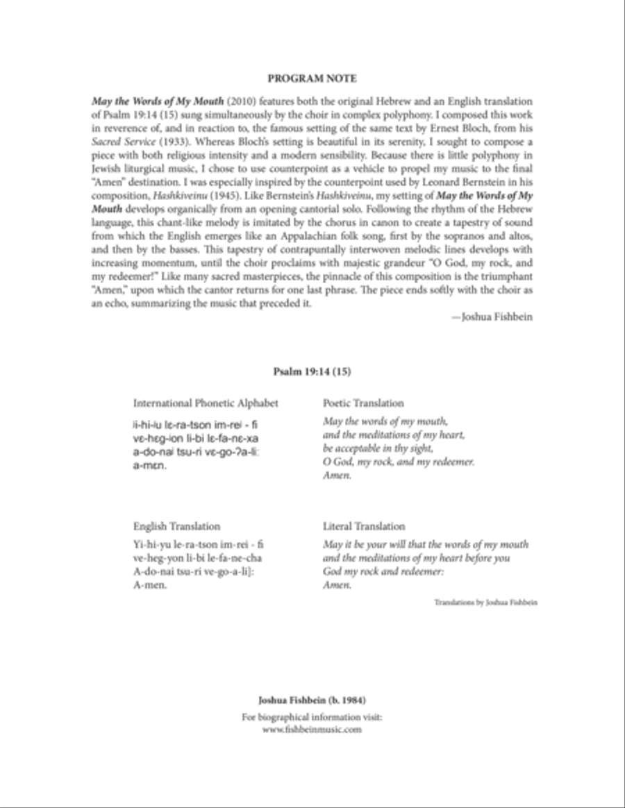 May the Words of My Mouth 4-Part scores gallery preview page 1