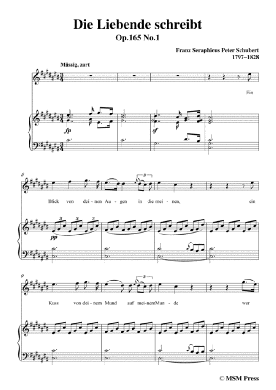 Schubert-Die Liebende schreibt,in C sharp Major,Op.165 No.1,for Voice and Piano Voice Solo scores gallery preview page 3