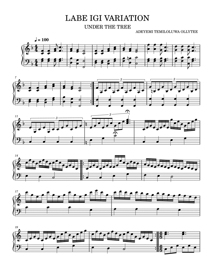 Labe igi variation Piano Solo scores gallery preview page 1
