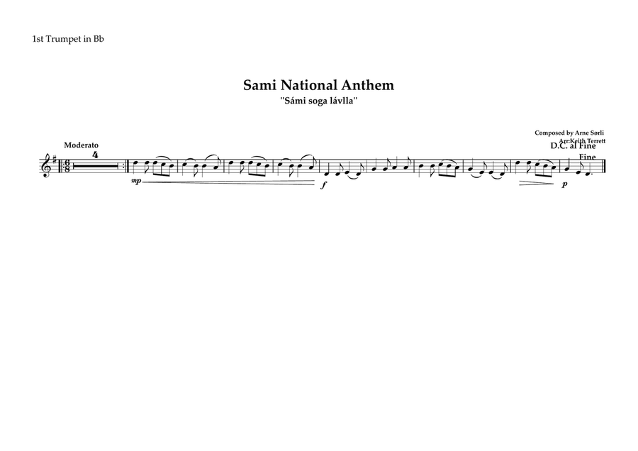 Sami National Anthem (''Sámi soga lávlla'') for Brass Quintet Brass Quintet scores gallery preview page 4