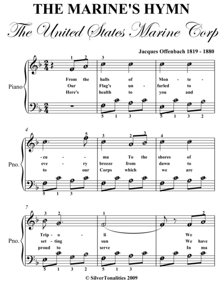 United States Marine Corps Hymn Easy Piano Sheet Music