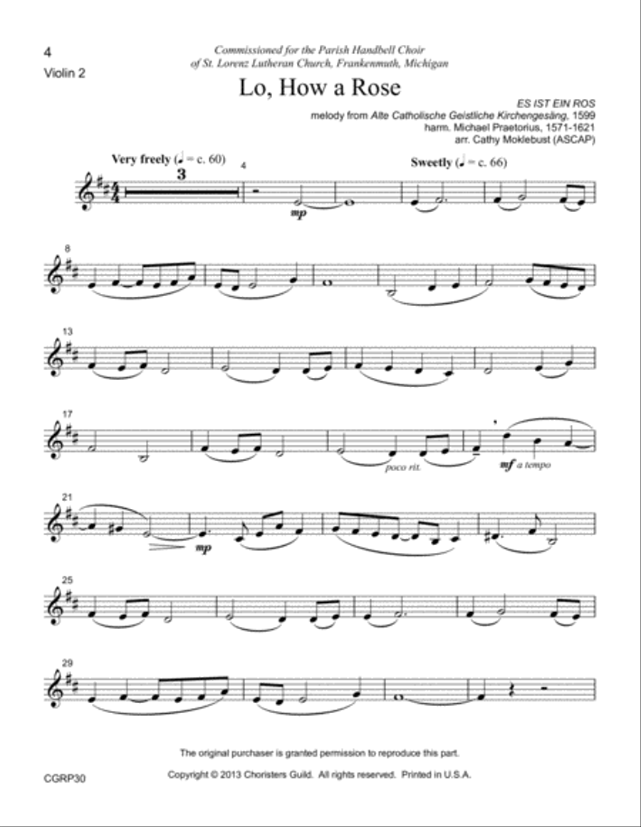 Lo, How a Rose Set of Reproducible Instrumental Parts Cello scores gallery preview page 3