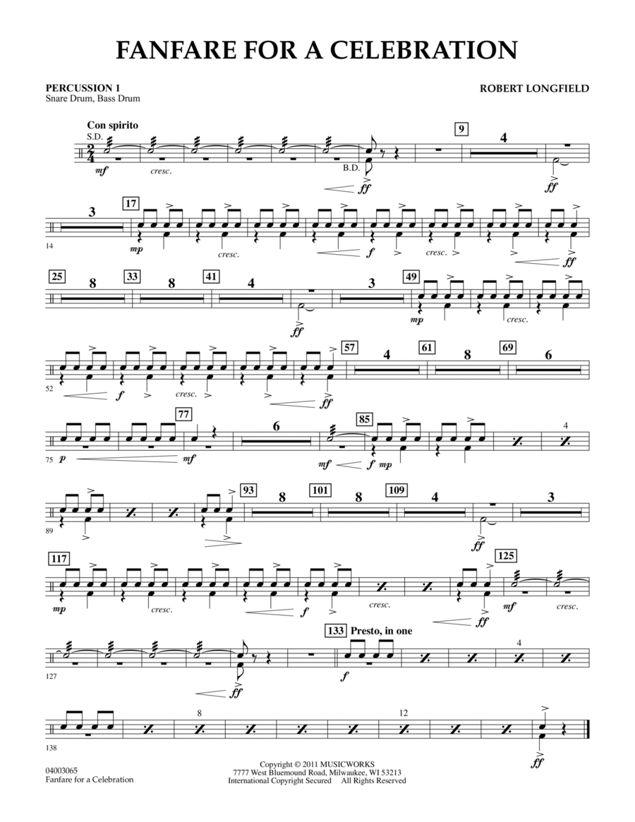 Fanfare For A Celebration - Percussion 1 Concert Band scores gallery preview page 1