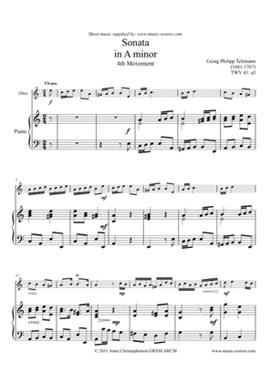 Book cover for Telemann Sonata in A Minor TWV 41:a3, 4th Movement - Oboe and Piano