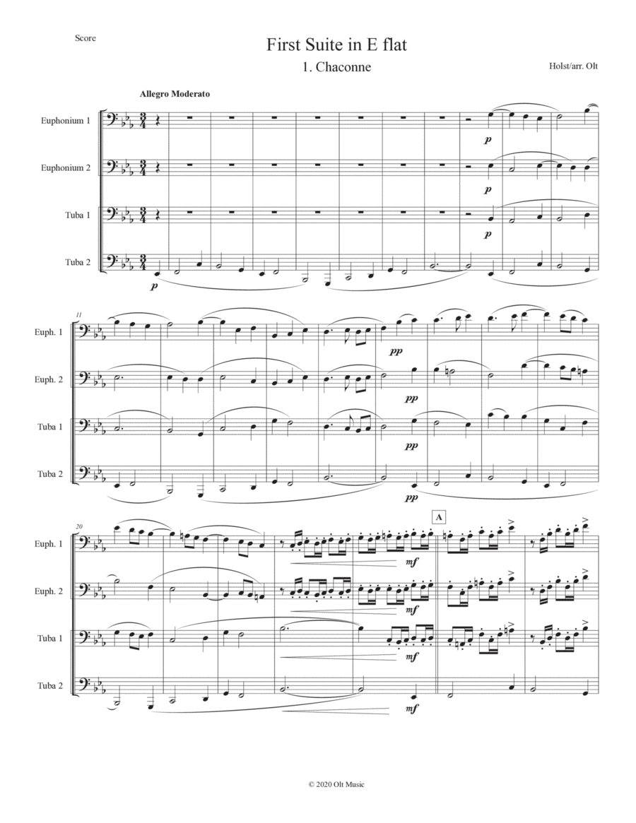 First Suite in Eb Brass Quartet scores gallery preview page 1