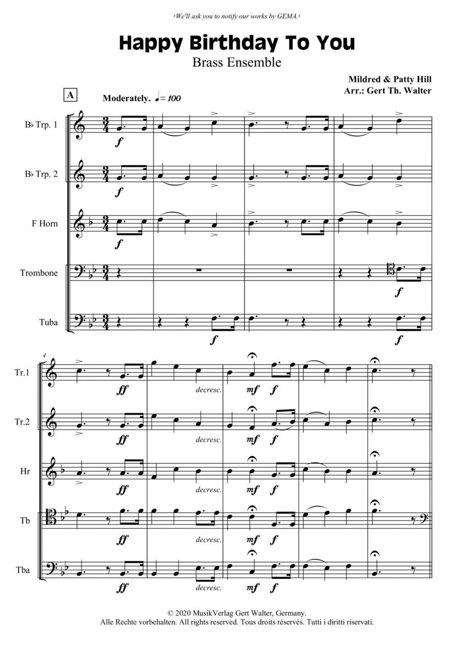 Happy Birthday To You Horn scores gallery preview page 1