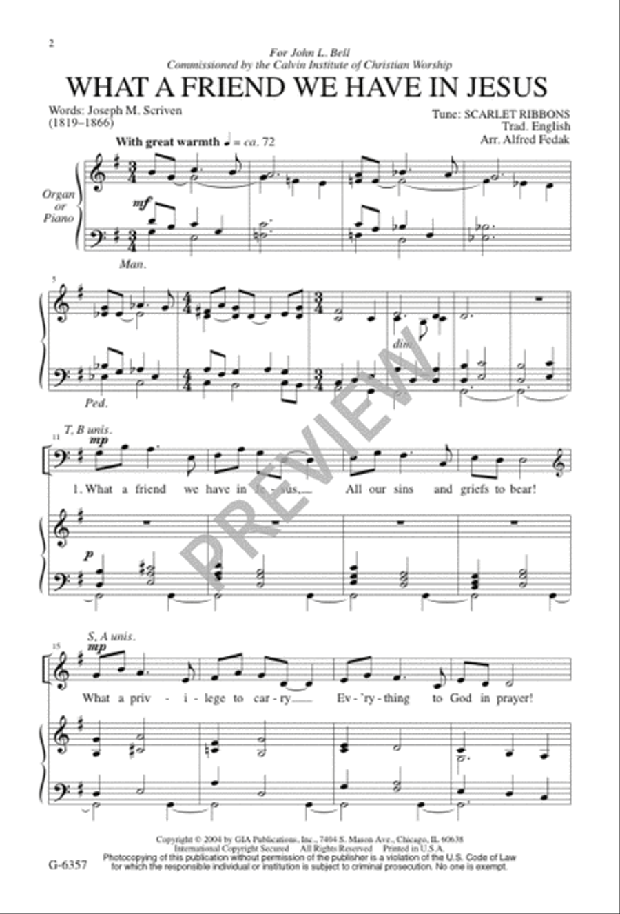 What a Friend We Have in Jesus 4-Part scores gallery preview page 1