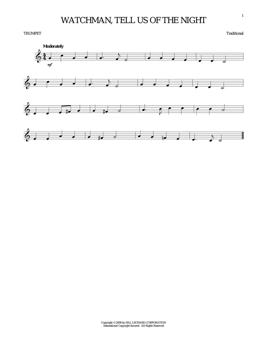 Watchman, Tell Us Of The Night Trumpet Solo scores gallery preview page 1