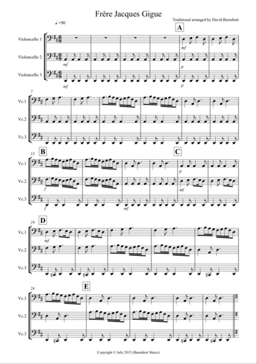 Frere Jacques Gigue for Cello Trio Frere Jacques Gigue for Cello Trio Cello Solo scores gallery preview page 1