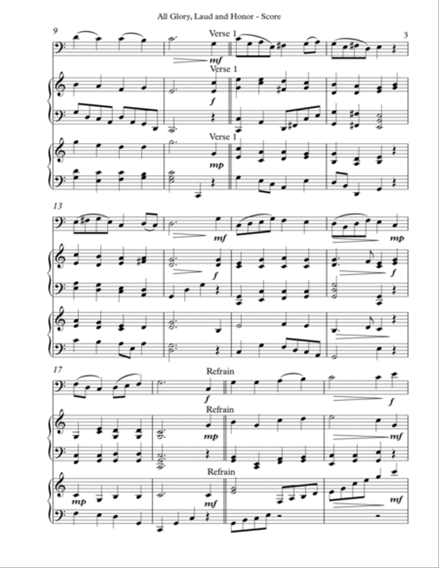 All Glory, Laud and Honor Trio for Cello, Harp and Piano Cello scores gallery preview page 3