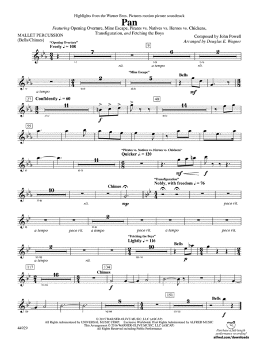 Pan: Highlights from the Warner Bros. Pictures Motion Picture Soundtrack: Mallets Concert Band scores gallery preview page 1
