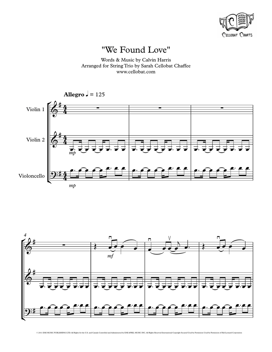 We Found Love String Trio scores gallery preview page 1