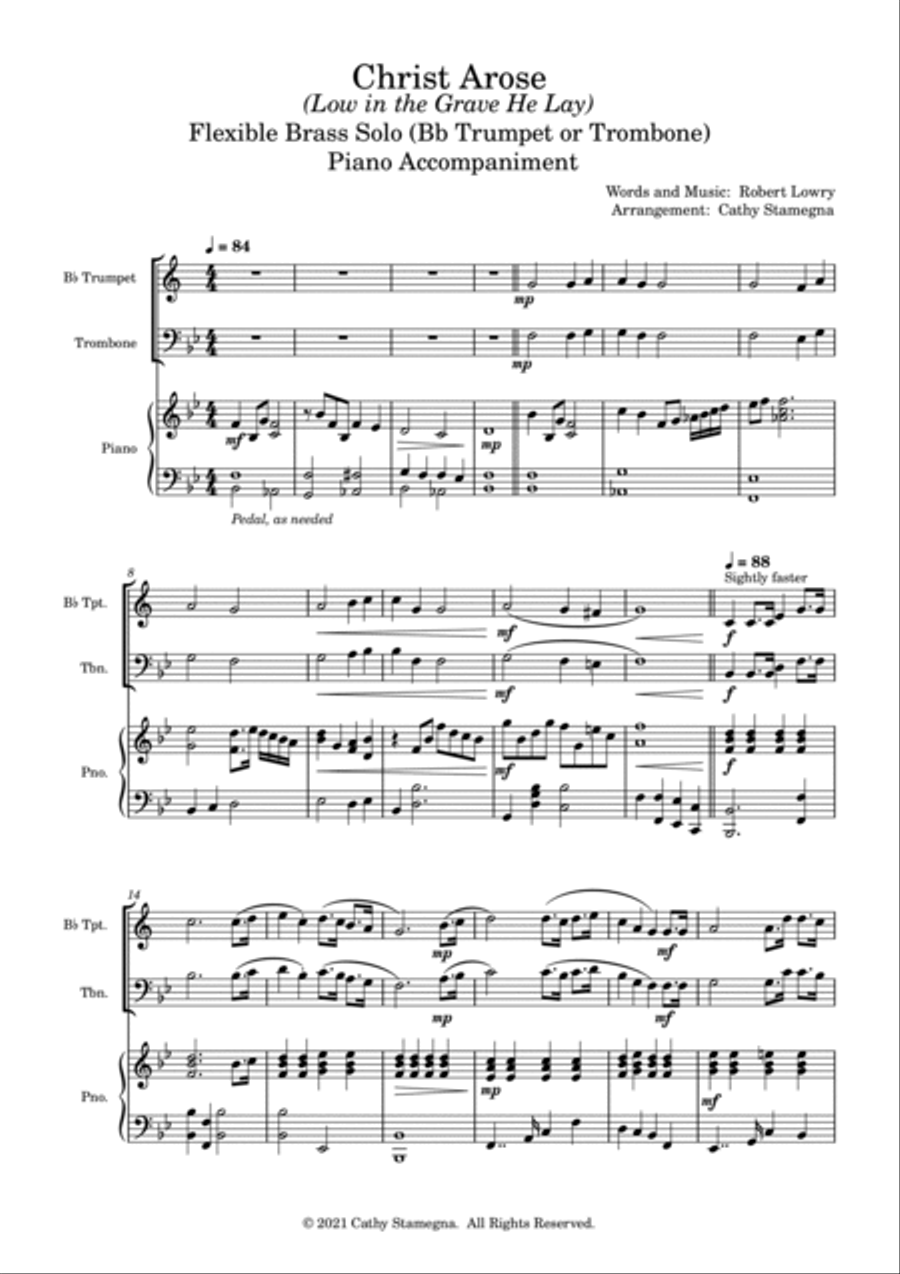 Christ Arose (Low in the Grave He Lay) (Flexible Brass Solo (Bb Trumpet or Trombone), Piano Acc. Brass Duet scores gallery preview page 2