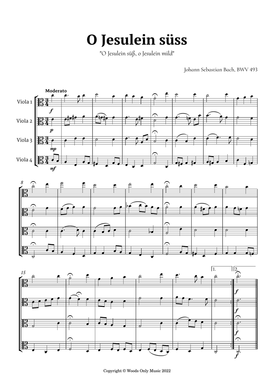 O Jesulein süss by Bach for Viola Quartet String Quartet scores gallery preview page 2