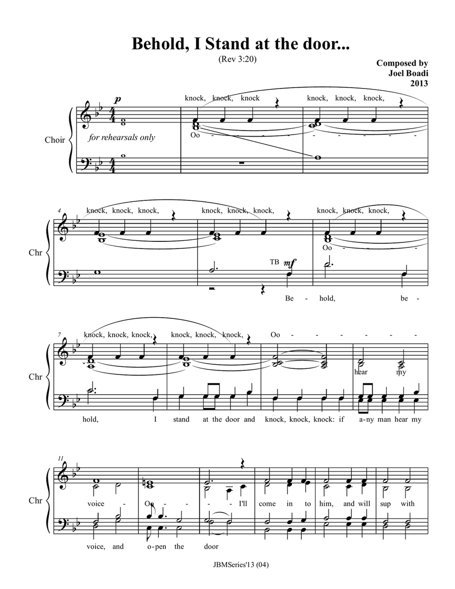 Behold! Behold! I Stand At The Door. 4-Part scores gallery preview page 1