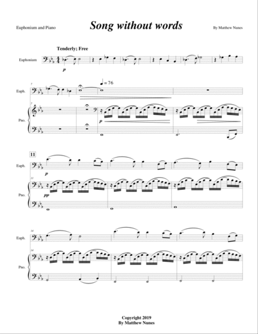Song without words for Euphonium and Piano Euphonium scores gallery preview page 3
