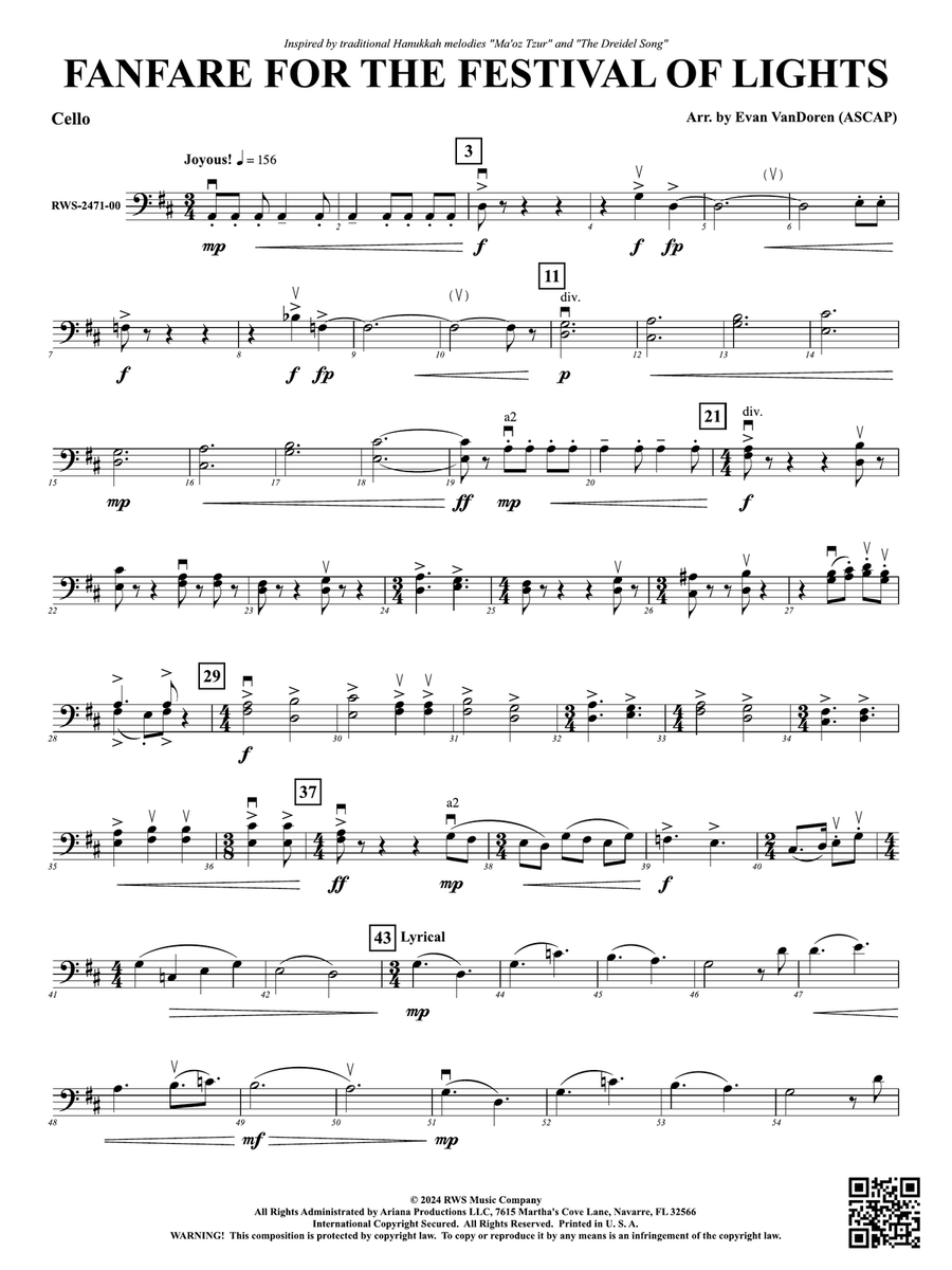 Fanfare For The Festival Of Lights: Cello Part scores gallery preview page 1