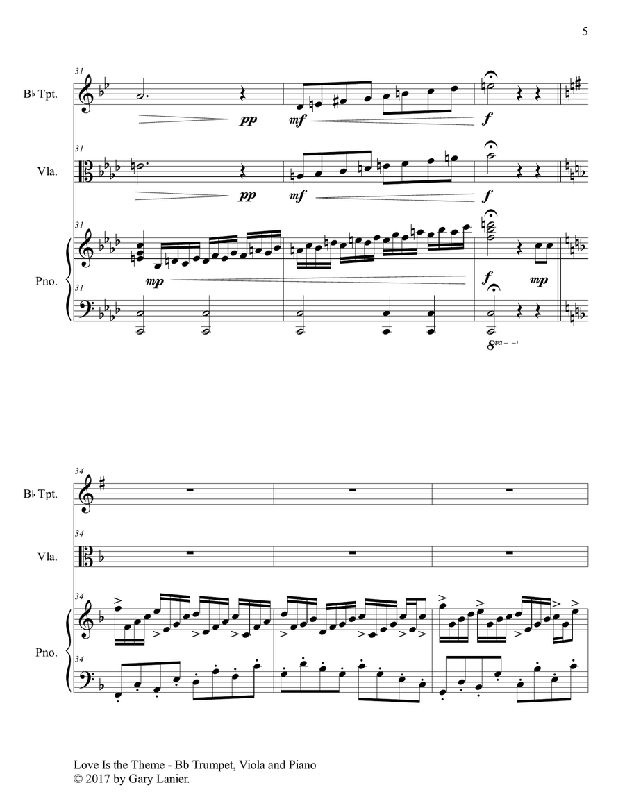 LOVE IS THE THEME (Trio – Bb Trumpet, Viola & Piano with Score/Parts) B-Flat Trumpet scores gallery preview page 6