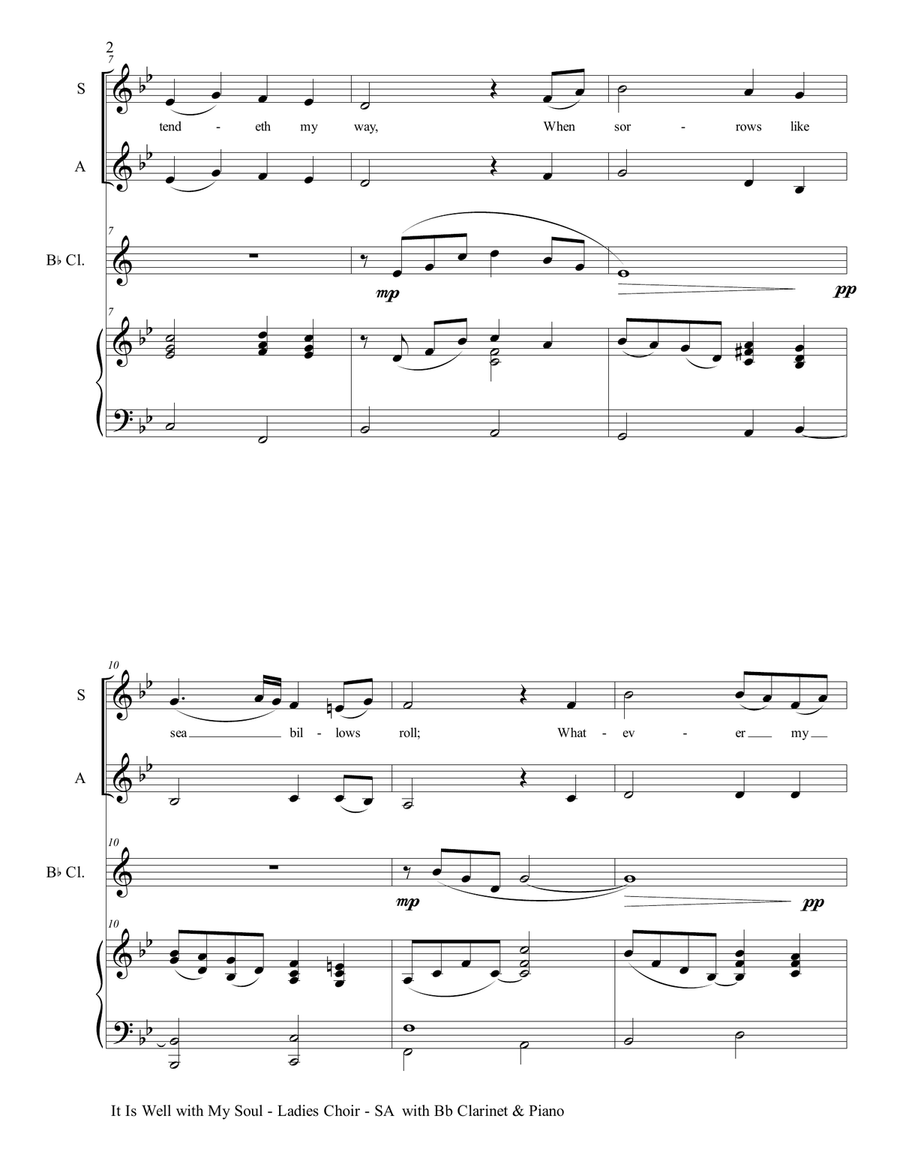 IT IS WELL WITH MY SOUL (Ladies Choir - SA with Bb Clarinet & Piano) SA scores gallery preview page 3