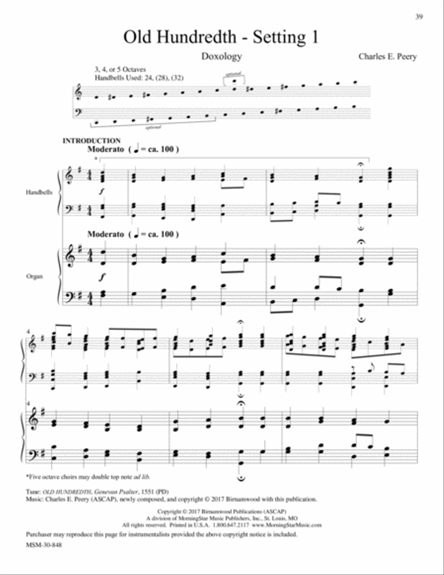 OLD HUNDREDTH - SETTING 1 from Let Praises Ring, V3 5-Octaves scores gallery preview page 1