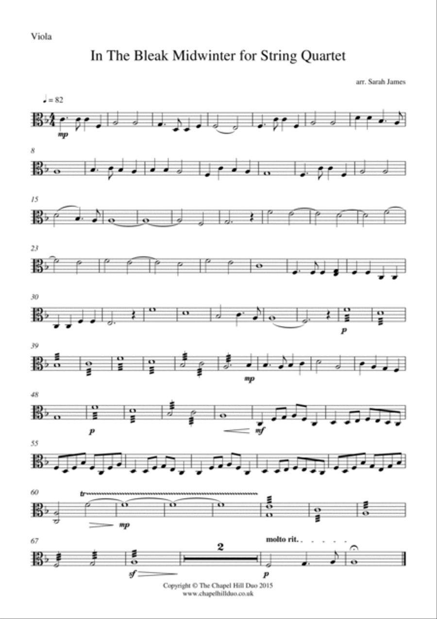 In the Bleak Midwinter for String Quartet - Full Length arrangement by the Chapel Hill Duo String Quartet scores gallery preview page 4