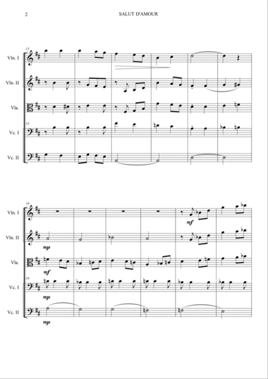 Salut d'amour String Quintet scores gallery preview page 2
