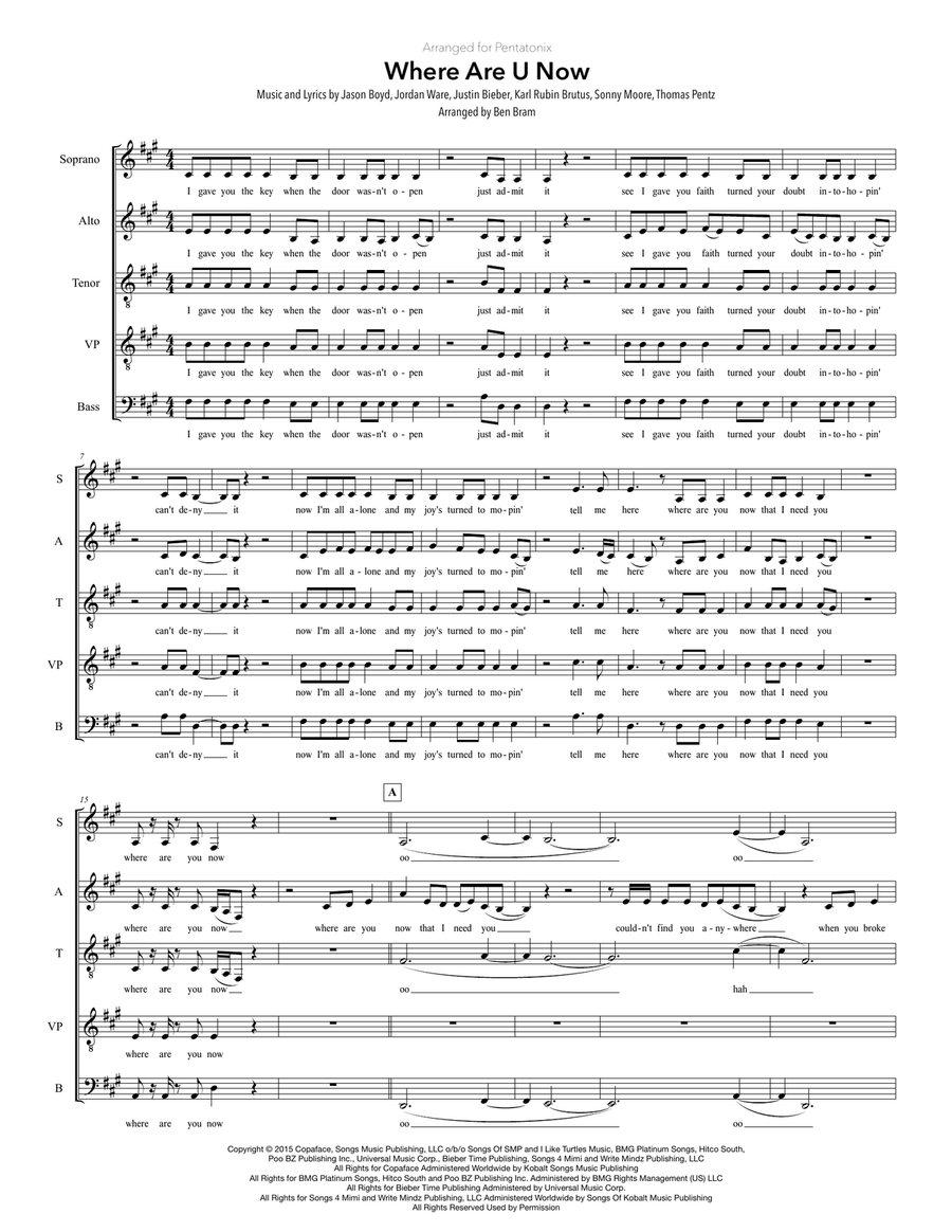 Where Are U Now 4-Part scores gallery preview page 1