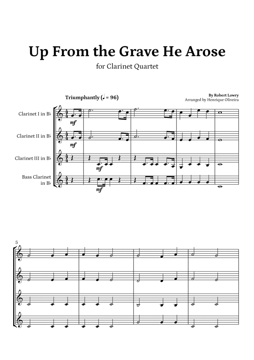 Up From the Grave He Arose (Clarinet Quartet) - Easter Hymn image number null