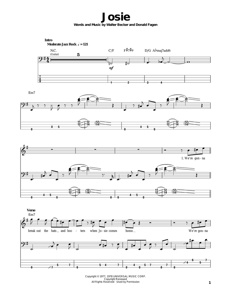 Josie Bass Guitar Tablature scores gallery preview page 1