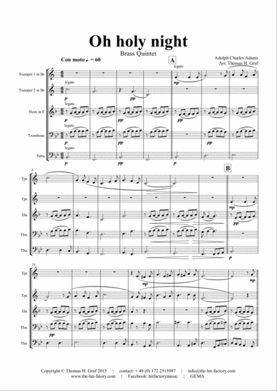 Oh holy night - Cantique de Noël - Christmas Song - Brass Quintet Brass Quintet scores gallery preview page 2