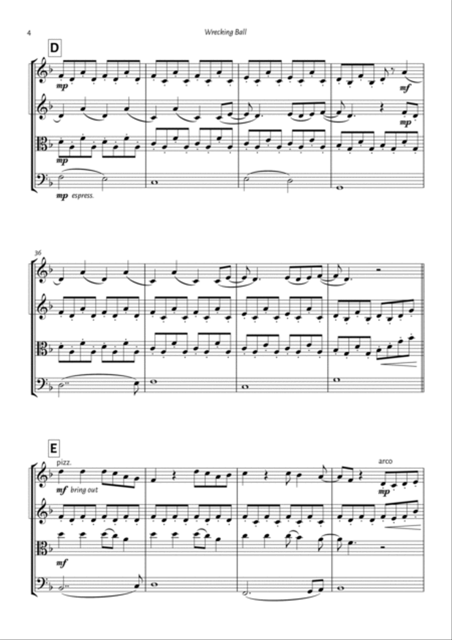 Wrecking Ball String Quartet scores gallery preview page 4