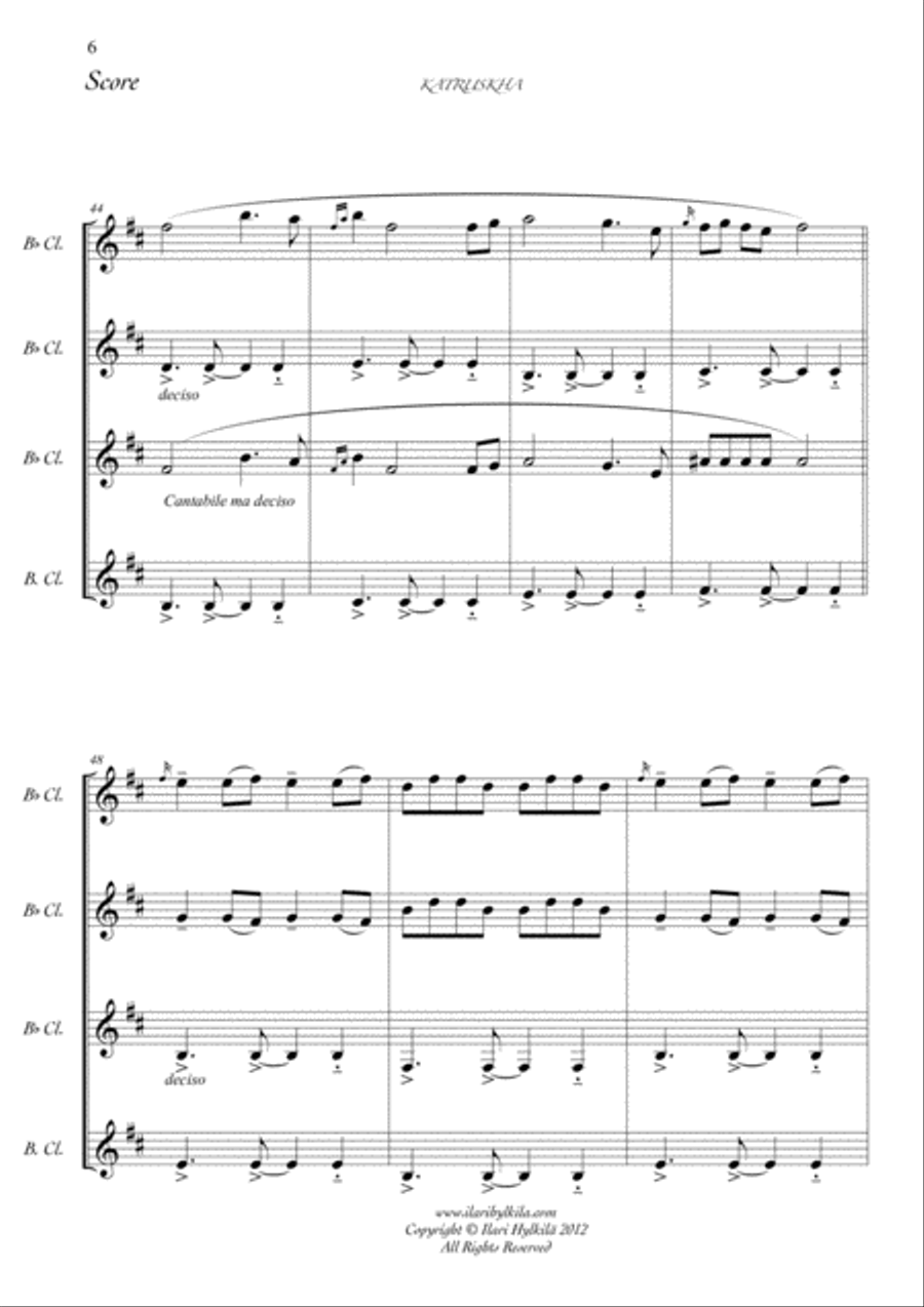 Katruskha (Clarinet quartet) Clarinet Quartet scores gallery preview page 6