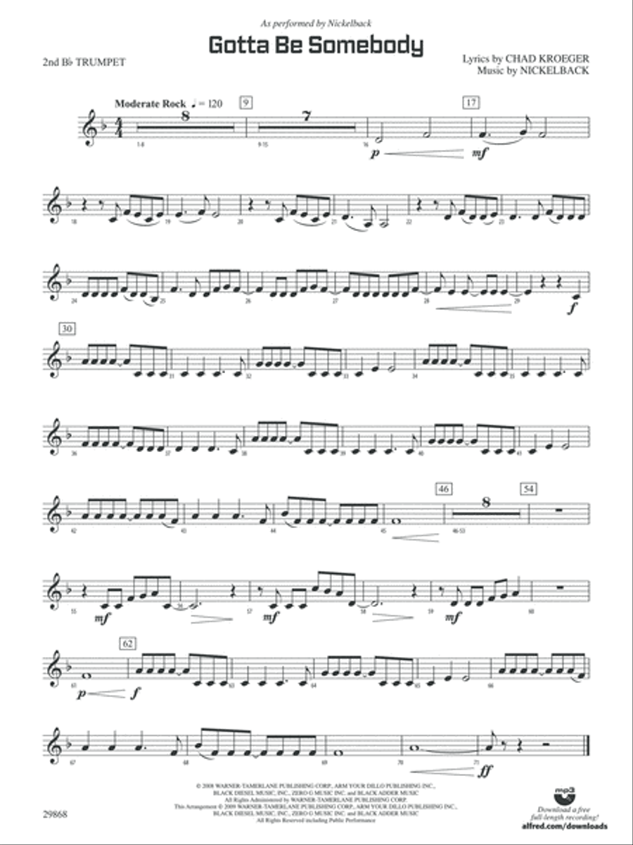 Gotta Be Somebody: 2nd B-flat Trumpet Concert Band scores gallery preview page 1