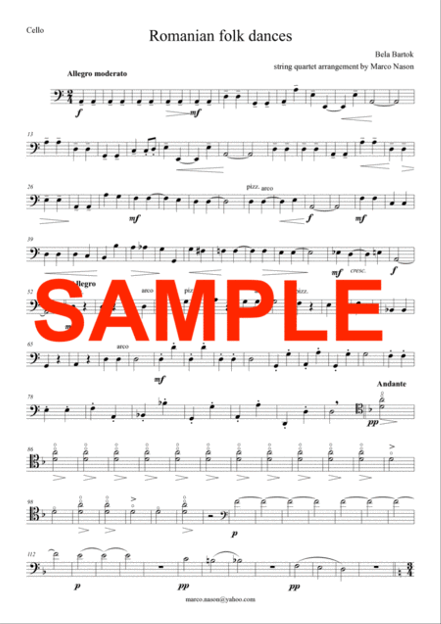Bela Bartok - Romanian Folk Dances for string quartet String Quartet scores gallery preview page 6