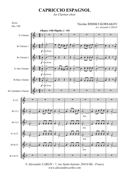 Capriccio Espagnol, for Clarinet Choir - Score & Parts