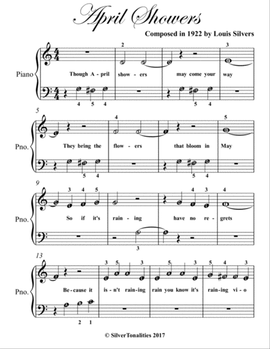 April Showers Beginner Piano Sheet Music Easy Piano scores gallery preview page 2