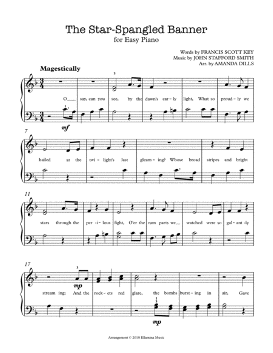 The Star Spangled Banner (National Anthem) - Easy Piano Easy Piano scores gallery preview page 1