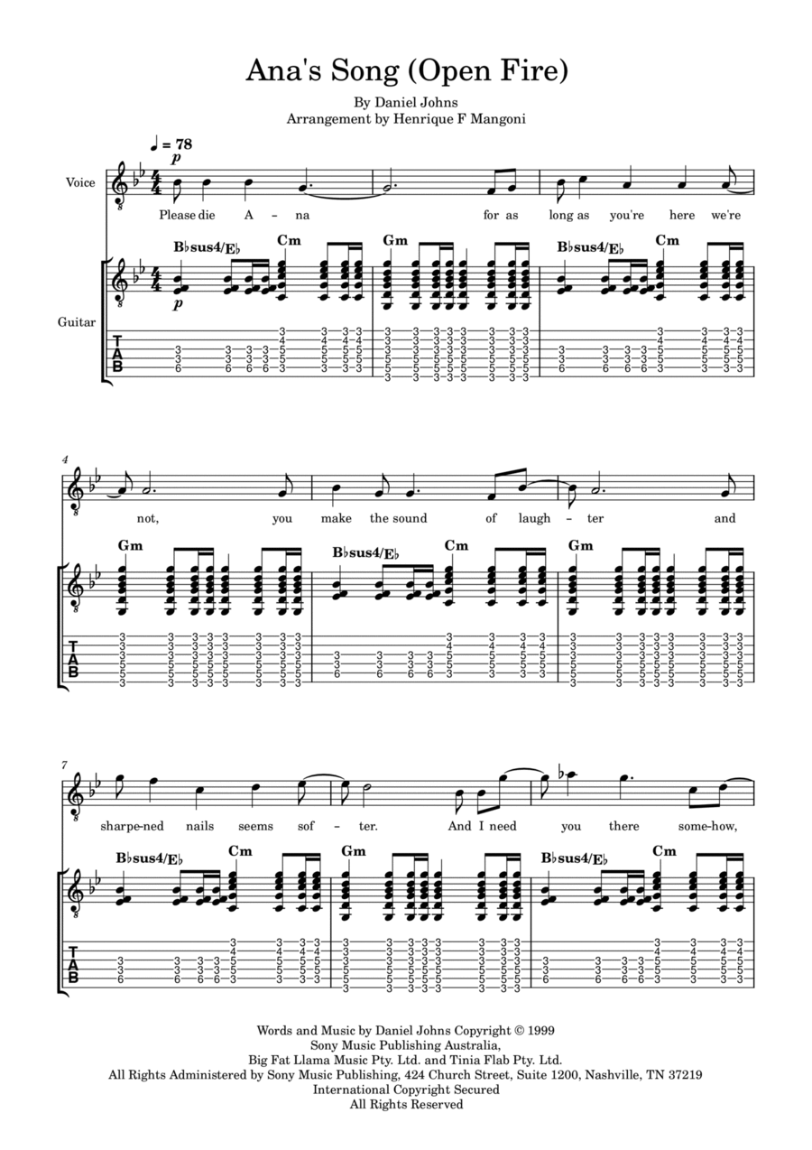 Ana's Song (open Fire) Small Ensemble scores gallery preview page 1
