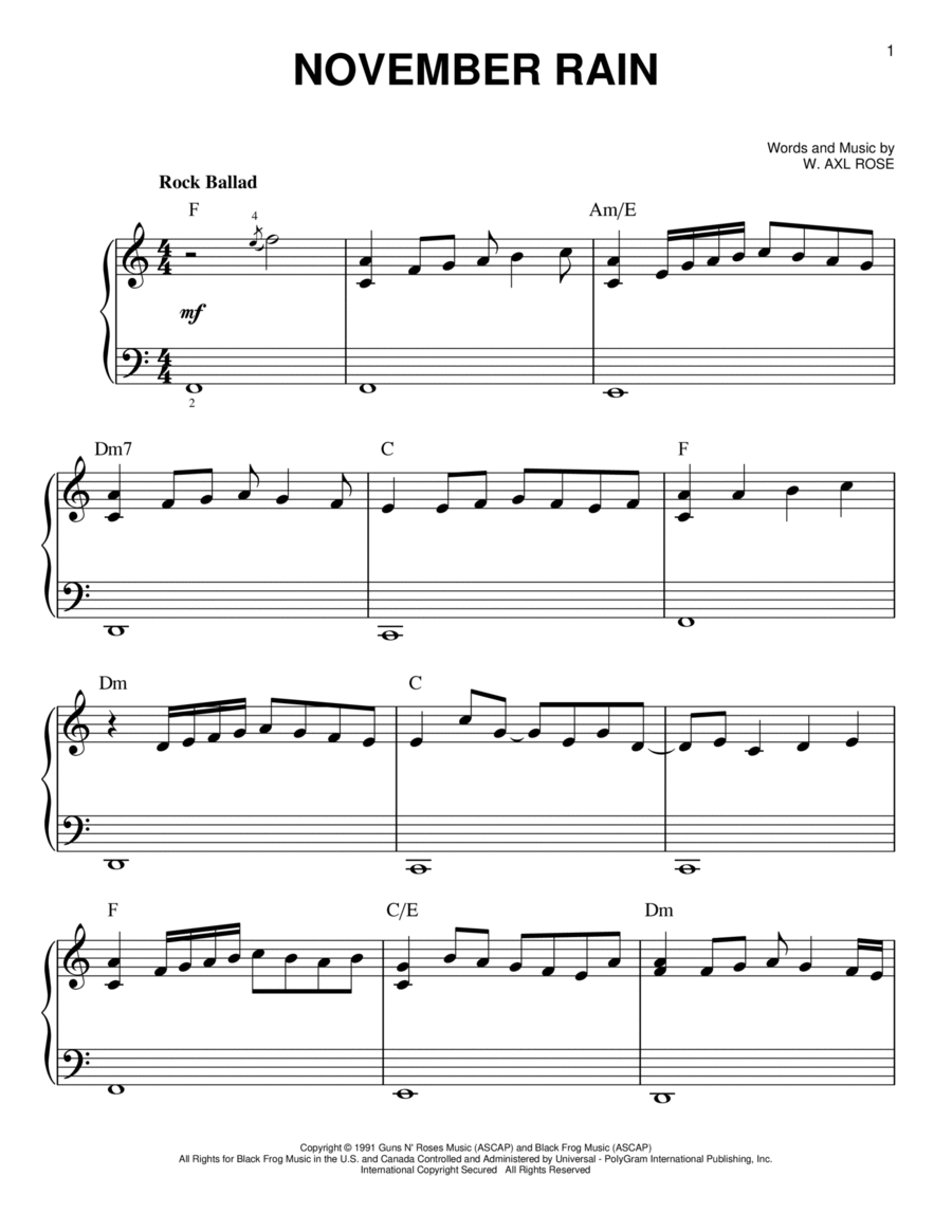 November Rain Easy Piano scores gallery preview page 1