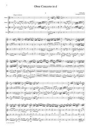 Marcello Oboe Concerto in d, for string quartet, CM601
