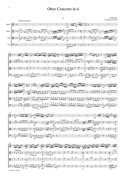 Marcello Oboe Concerto in d, for string quartet, CM601 image number null