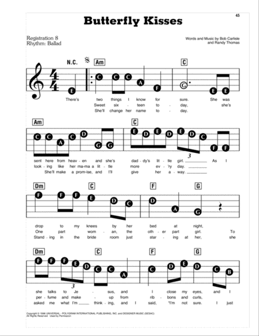 Butterfly Kisses Butterfly Kisses Electronic Keyboard scores gallery preview page 1