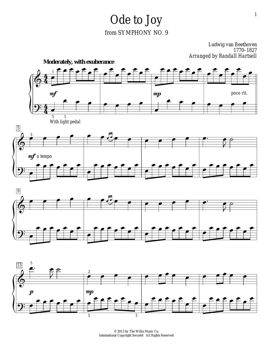 Ode To Joy (arr. Randall Hartsell) Piano Solo scores gallery preview page 1