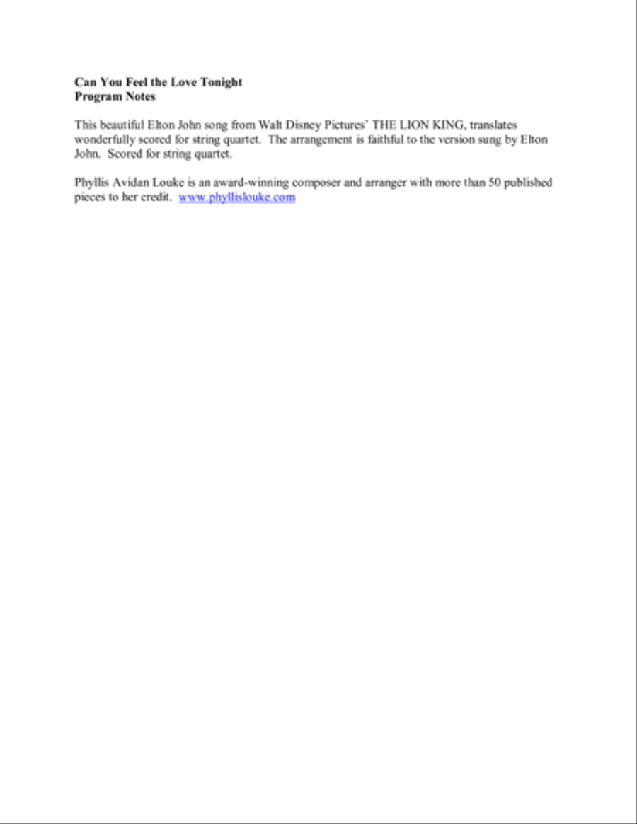 Can You Feel The Love Tonight String Quartet scores gallery preview page 2