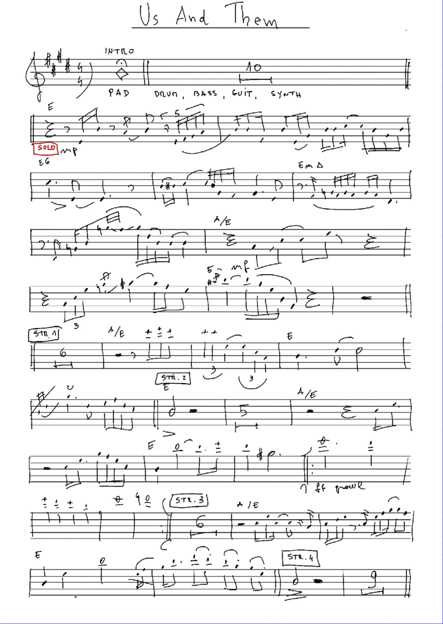 Us And Them Us And Them Tenor Saxophone scores gallery preview page 1