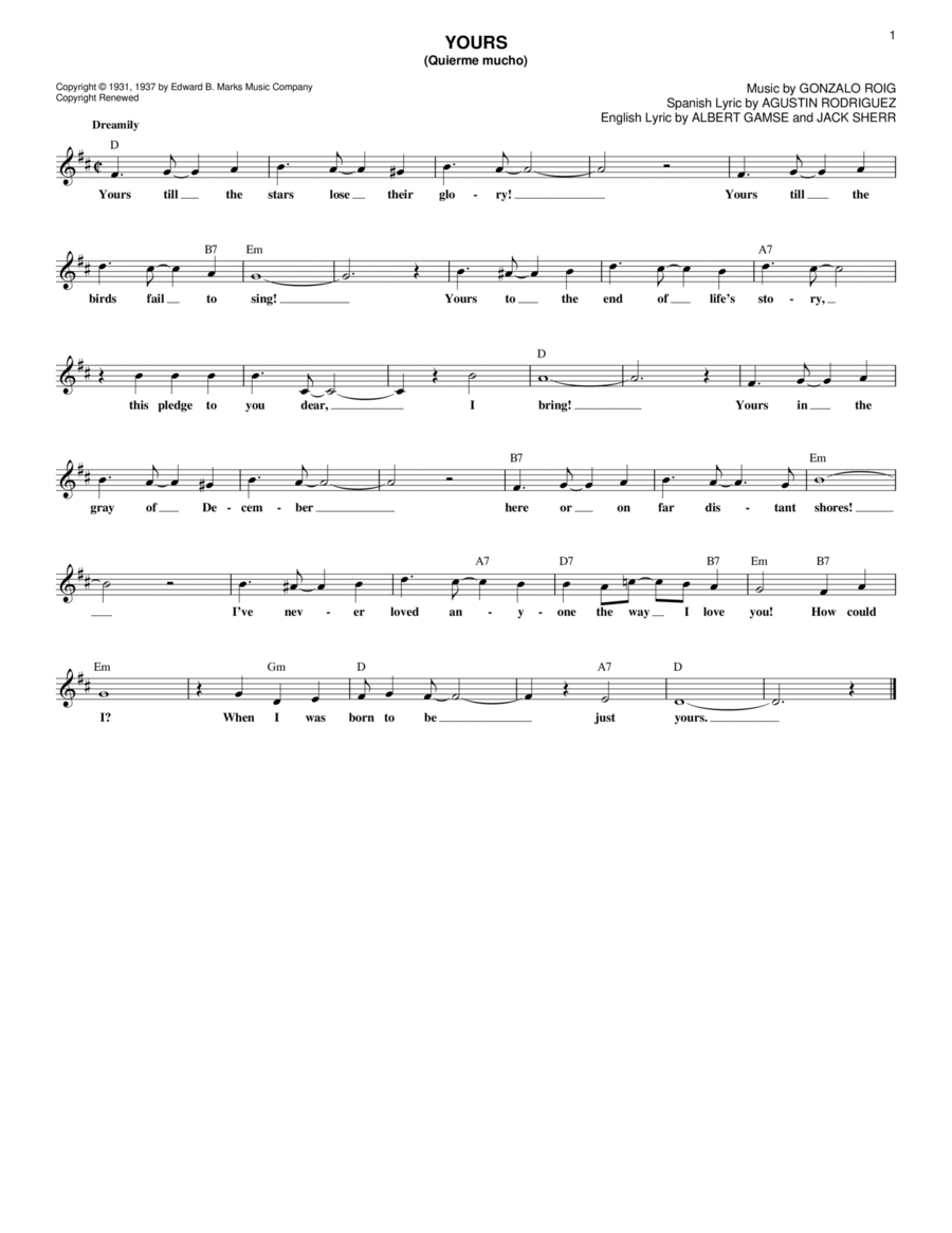 Yours (Quiereme Mucho) Guitar scores gallery preview page 1