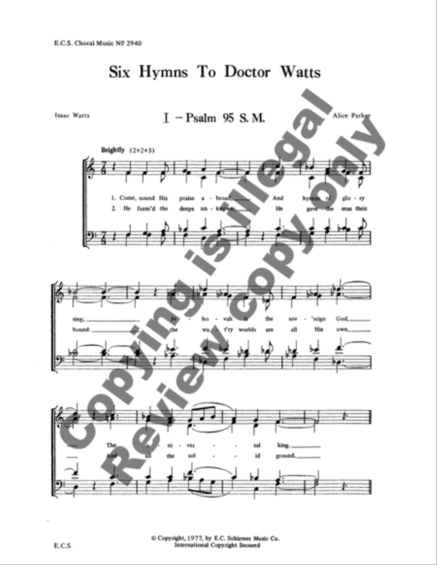 Six Hymns to Doctor Watts 4-Part scores gallery preview page 9