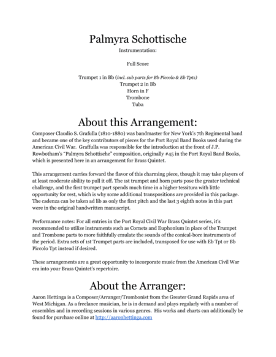Palmyra Schottische - Port Royal Civil War Series for Brass Quintet Brass Quintet scores gallery preview page 2